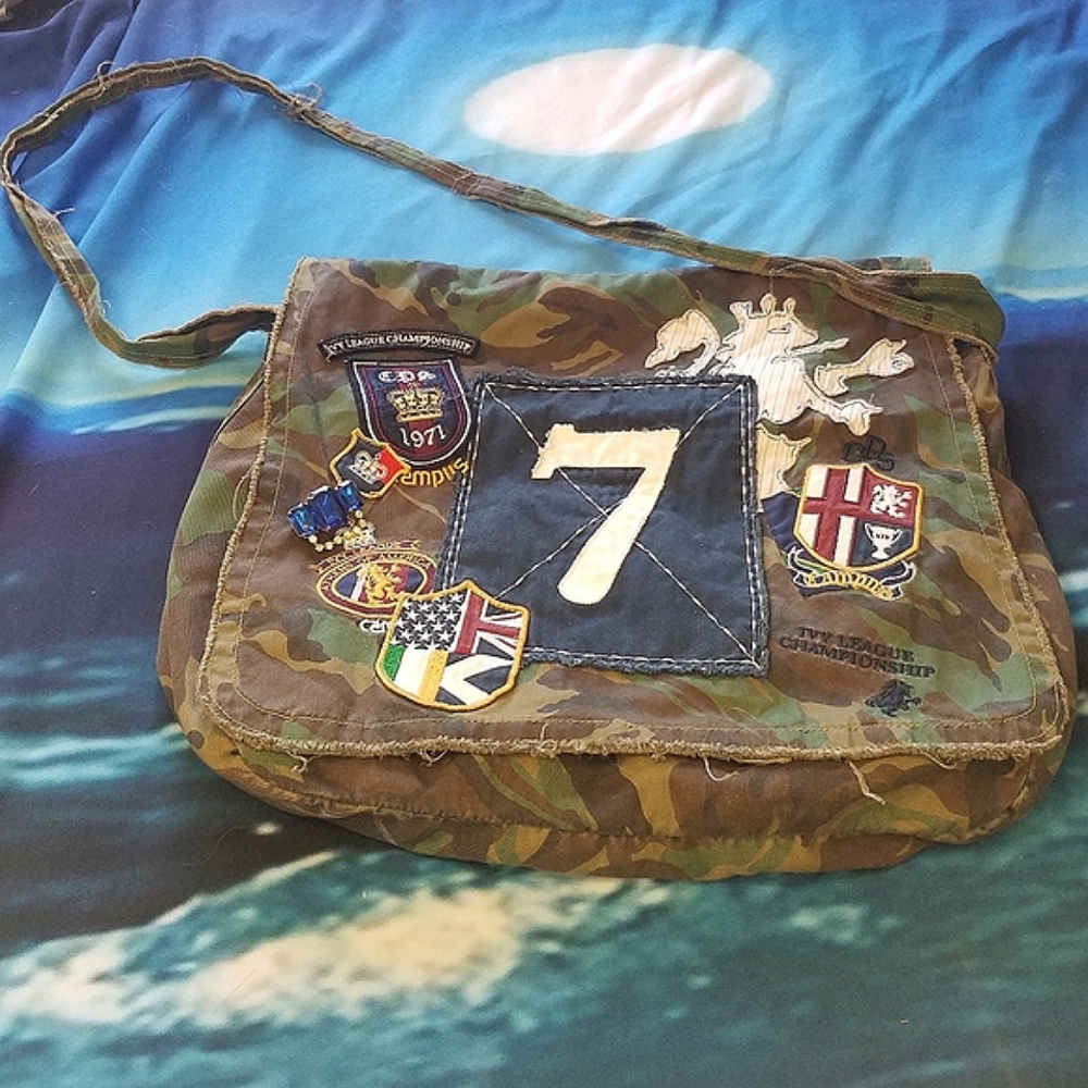 Camo Messenger Bag with Patches - Picture 1 of 15